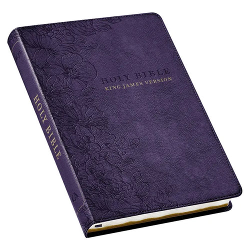 KJV Holy Bible, Thinline Large Print Faux Leather Red Letter Edition Thumb Index & Ribbon Marker, King James Version, Purple Floral - Leather